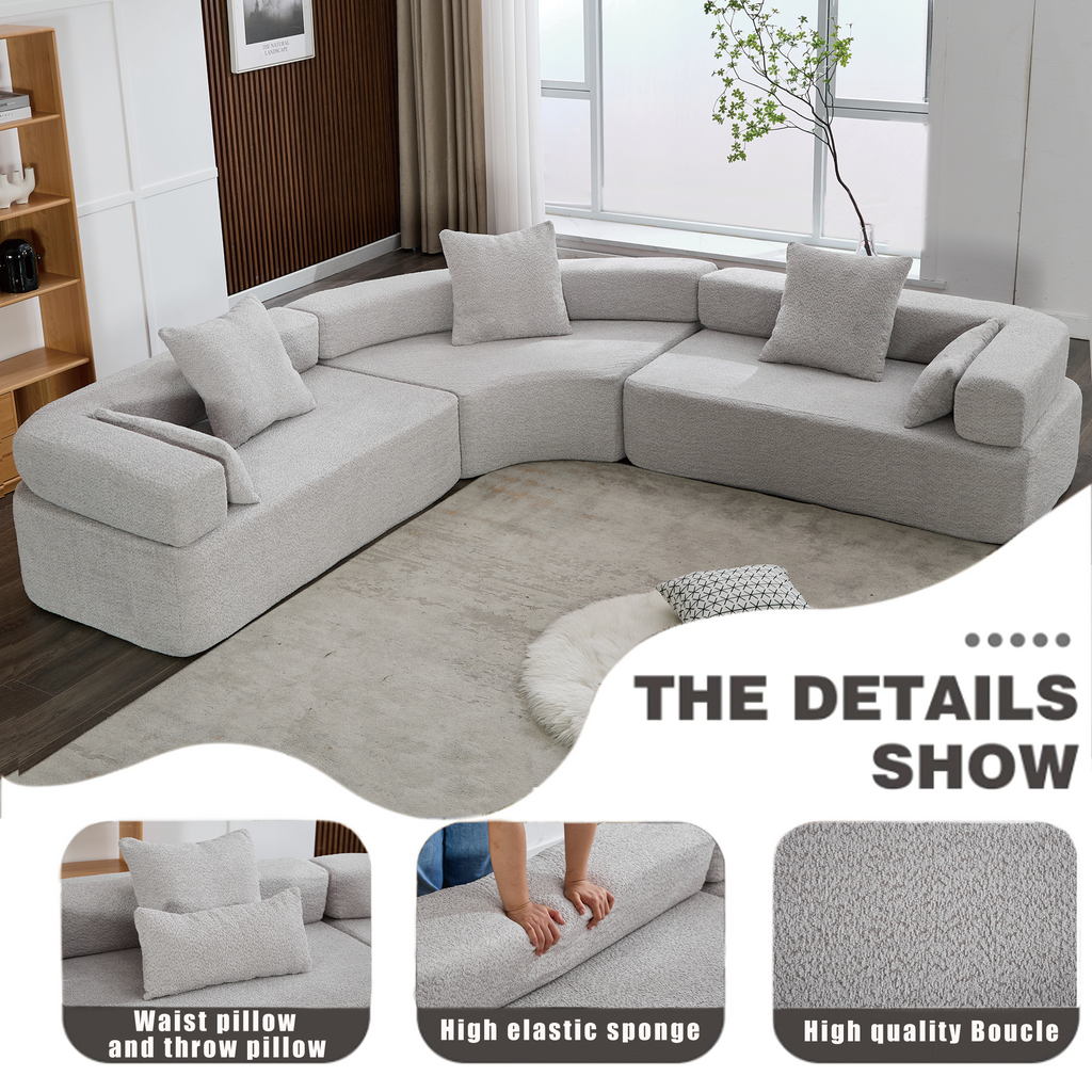 [NEW ARRIVED] [VIDEO PROVIDED]Oversized Combination Sofa,Curved Sofa,Upholstered 4 Seater Couch for Living Room,  Modern Modular 3 Piece Free Combination, Semicircular Modular  Sofa ,  Boucle, Gray