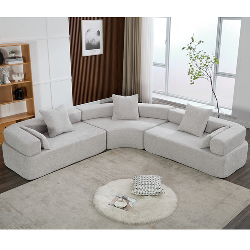 Oversized Modern Gray Boucle 4-Seater Modular Sofa.