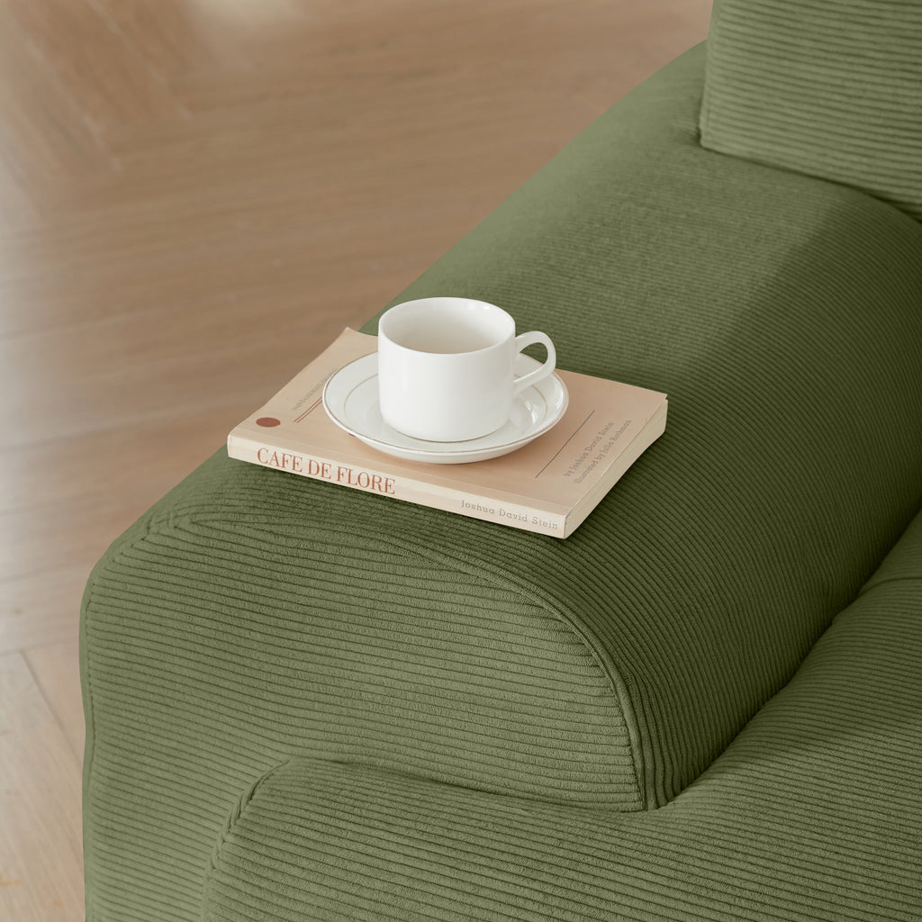 113' Modern L-Shaped Modular Sectional Sofa for Living Room, Corduroy Upholstery Green, Oversized 3-Seater Couch with Deep Seat and Movable Ottoman – No Assembly