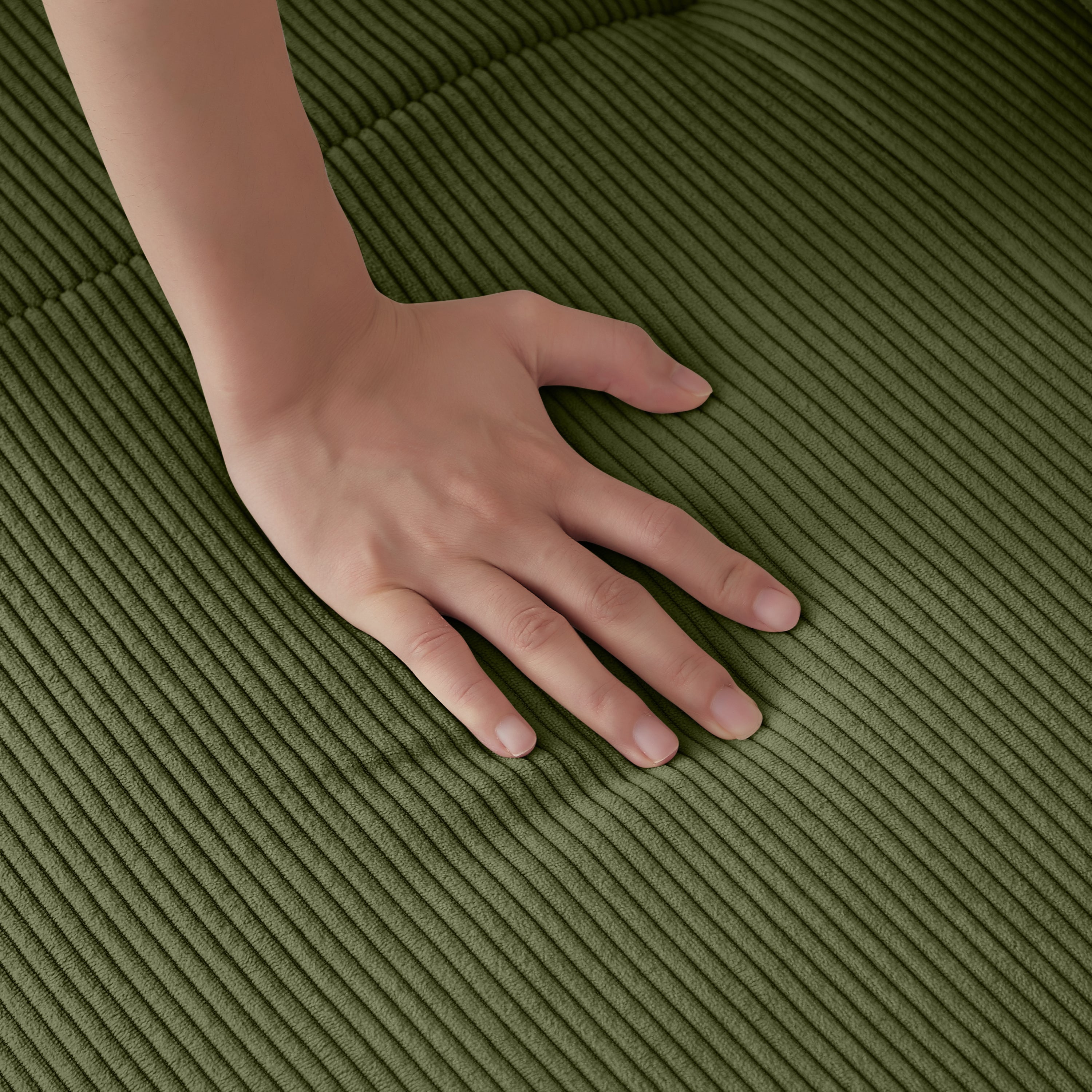 113' Modern L-Shaped Modular Sectional Sofa for Living Room, Corduroy Upholstery Green, Oversized 3-Seater Couch with Deep Seat and Movable Ottoman – No Assembly