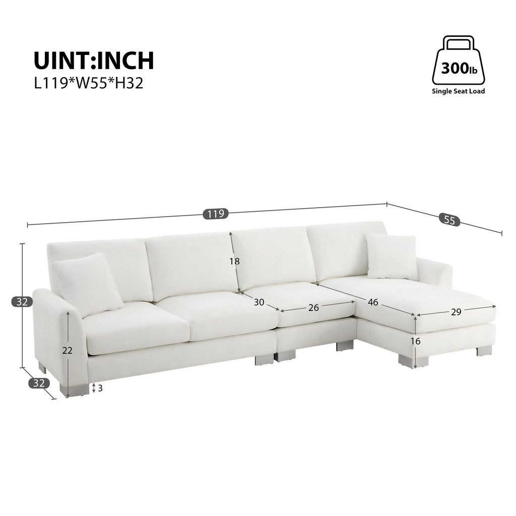 [VIDEO provided] [New] 119*55" Modern Oversized Sectional Sofa,L-shaped Luxury Couch Set with 2 Free pillows,5-seat Chenille Indoor Furniture with Chaise for Living Room,Apartment,Office,2 Colors