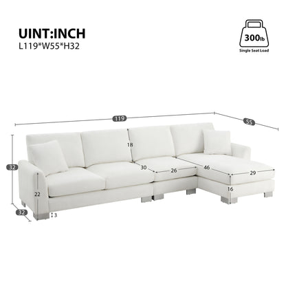 [VIDEO provided] [New] 119*55" Modern Oversized Sectional Sofa,L-shaped Luxury Couch Set with 2 Free pillows,5-seat Chenille Indoor Furniture with Chaise for Living Room,Apartment,Office,2 Colors