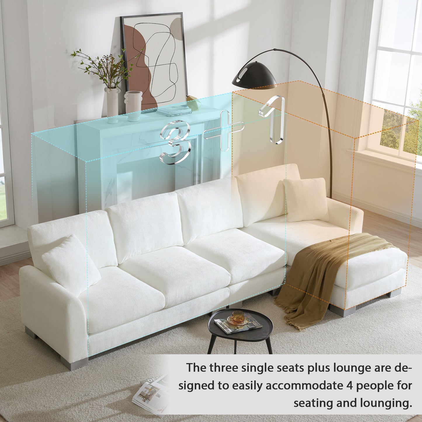 [VIDEO provided] [New] 119*55" Modern Oversized Sectional Sofa,L-shaped Luxury Couch Set with 2 Free pillows,5-seat Chenille Indoor Furniture with Chaise for Living Room,Apartment,Office,2 Colors