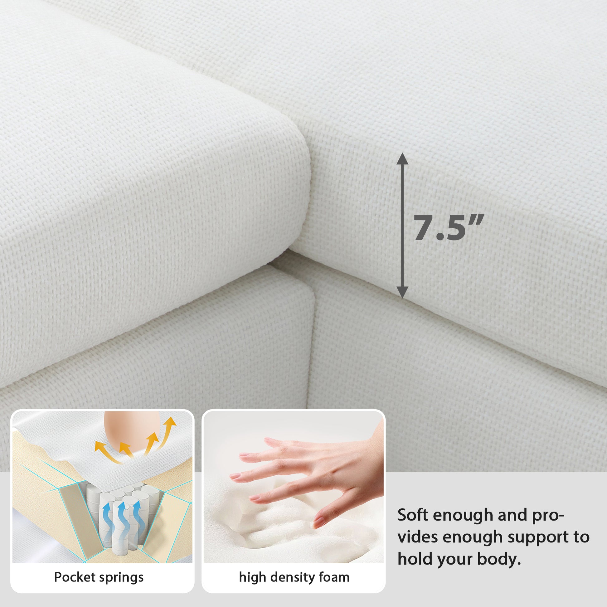 [VIDEO provided] [New] 119*55" Modern Oversized Sectional Sofa,L-shaped Luxury Couch Set with 2 Free pillows,5-seat Chenille Indoor Furniture with Chaise for Living Room,Apartment,Office,2 Colors