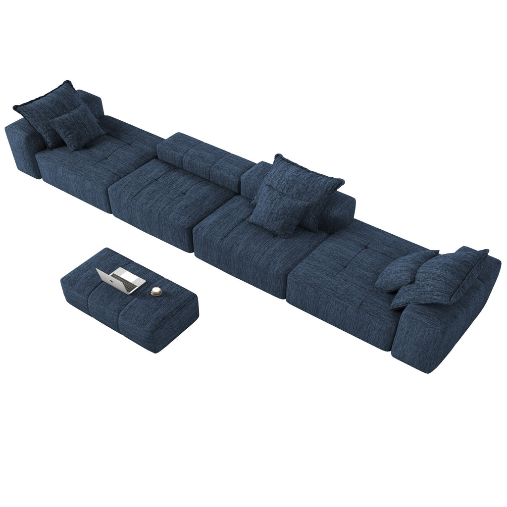 Modern Oversized Modular Sectional Sofa,Sparkling Chenille Fabric Soft Cushion Sofa with 6 Pillows,6 PCS DIY Combination Tufted Sofa,No Assembly Required,BLUE