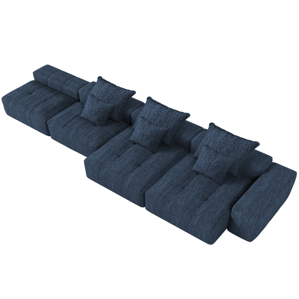 Modern Oversized Modular Sectional Sofa,Sparkling Chenille Fabric Soft Cushion Sofa with 6 Pillows,6 PCS DIY Combination Tufted Sofa,No Assembly Required,BLUE