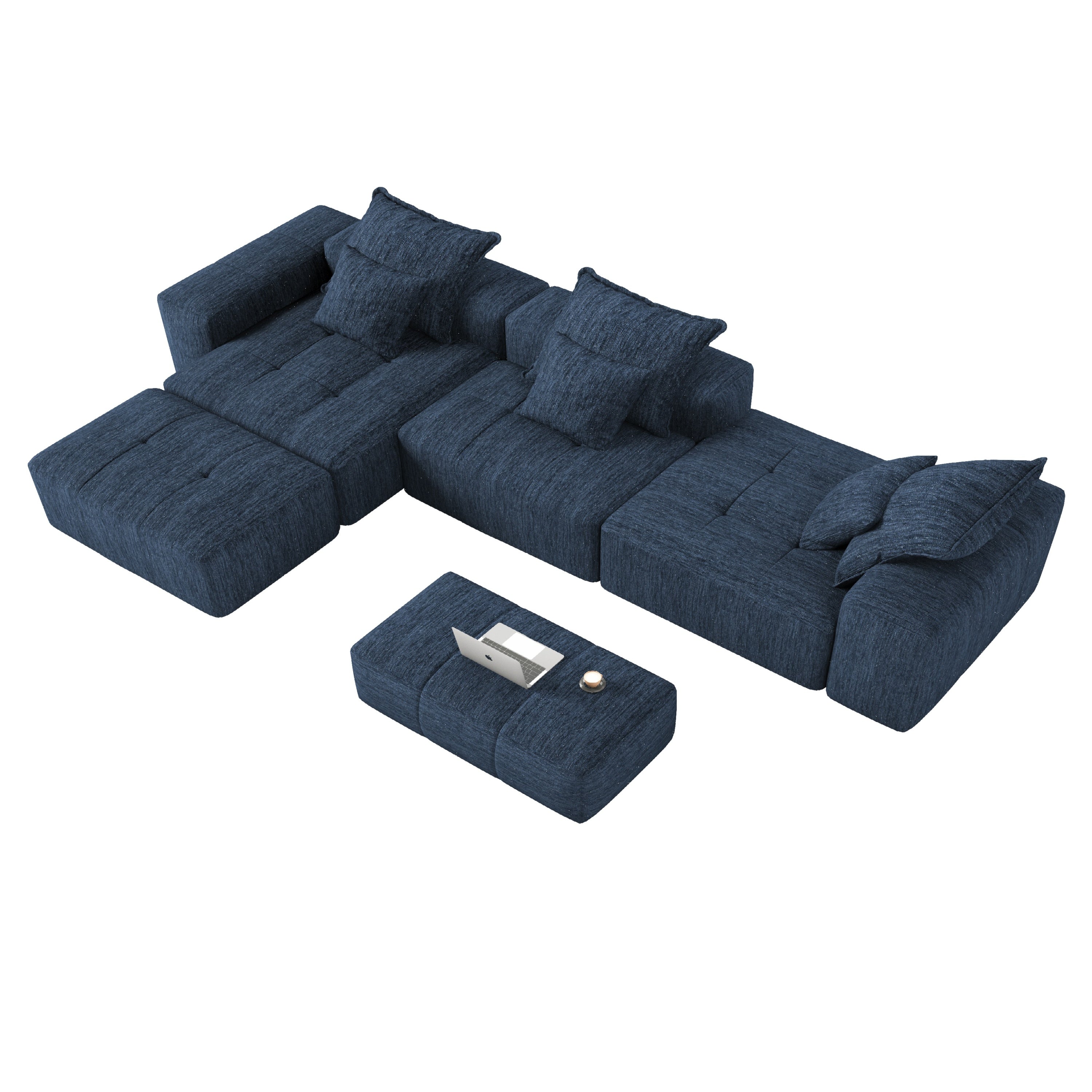 Modern Oversized Modular Sectional Sofa,Sparkling Chenille Fabric Soft Cushion Sofa with 6 Pillows,6 PCS DIY Combination Tufted Sofa,No Assembly Required,BLUE