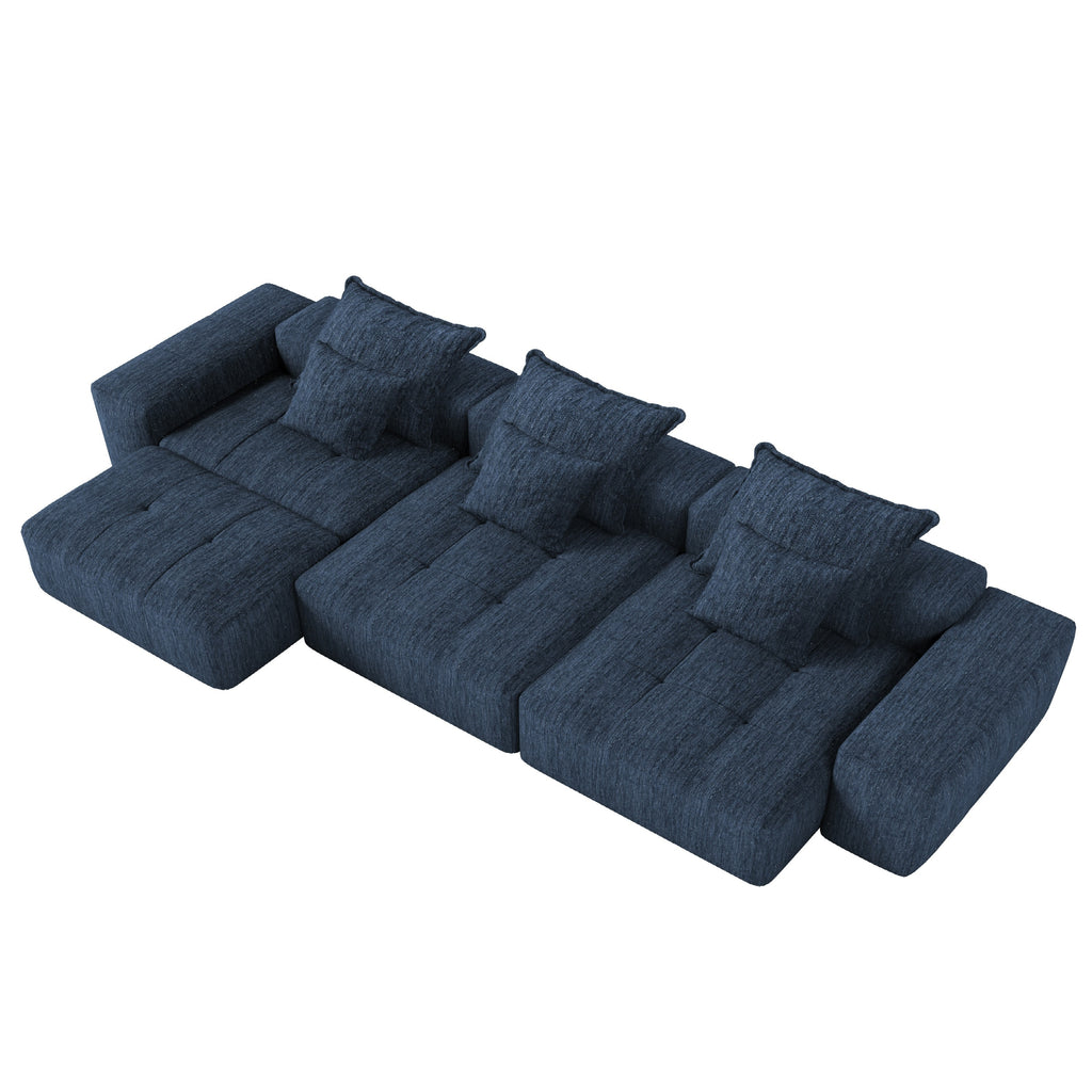 Modern Oversized Modular Sectional Sofa,Sparkling Chenille Fabric Soft Cushion Sofa with 6 Pillows,6 PCS DIY Combination Tufted Sofa,No Assembly Required,BLUE