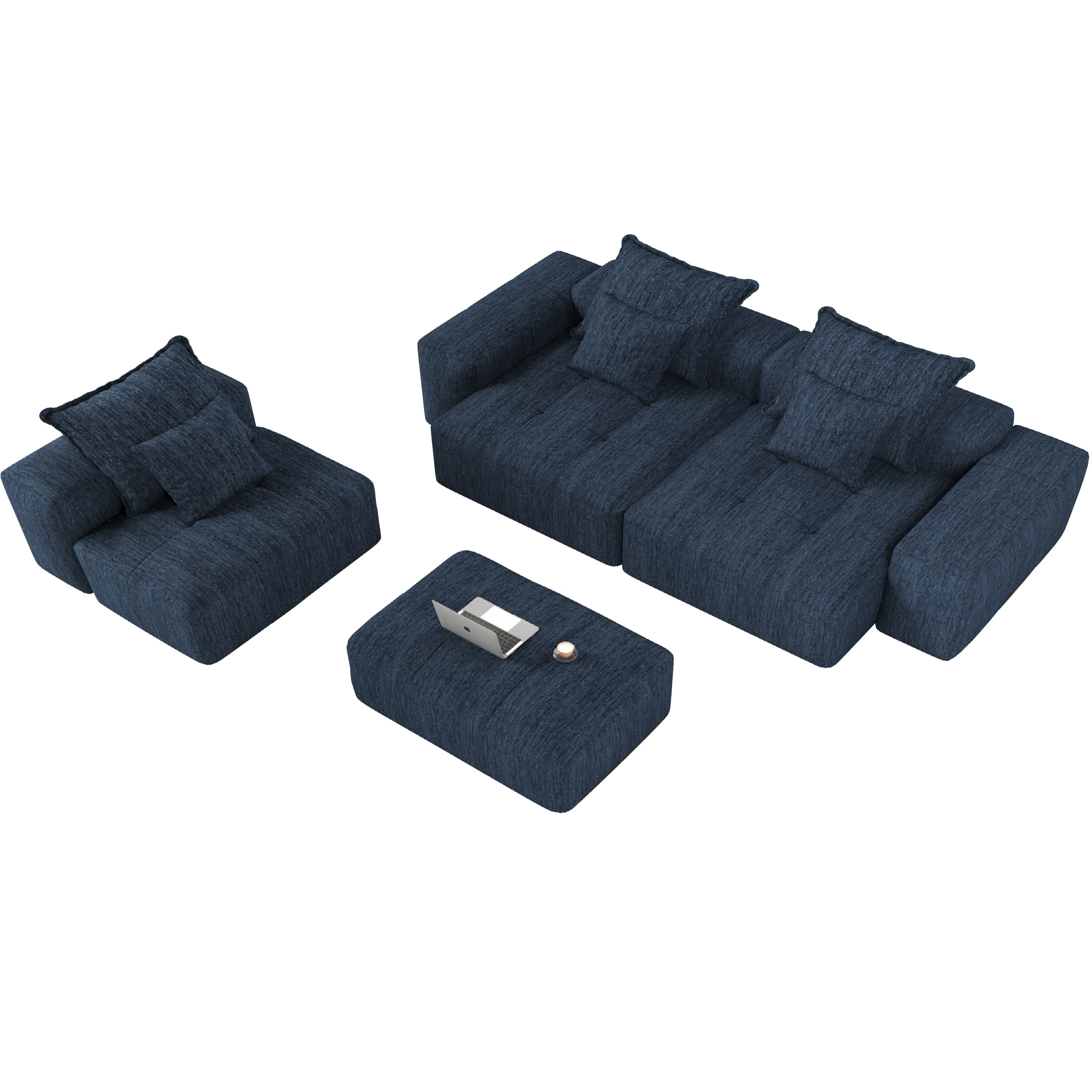 Modern Oversized Modular Sectional Sofa,Sparkling Chenille Fabric Soft Cushion Sofa with 6 Pillows,6 PCS DIY Combination Tufted Sofa,No Assembly Required,BLUE