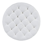 Modern Large Round Ottoman Coffee Table 2-Tier Oversized Button Tufted Ottoman with Wood Shelf Storage Upholstered Coffee Table for Living Room Footrest Ottoman with wheel, waterproof Linen