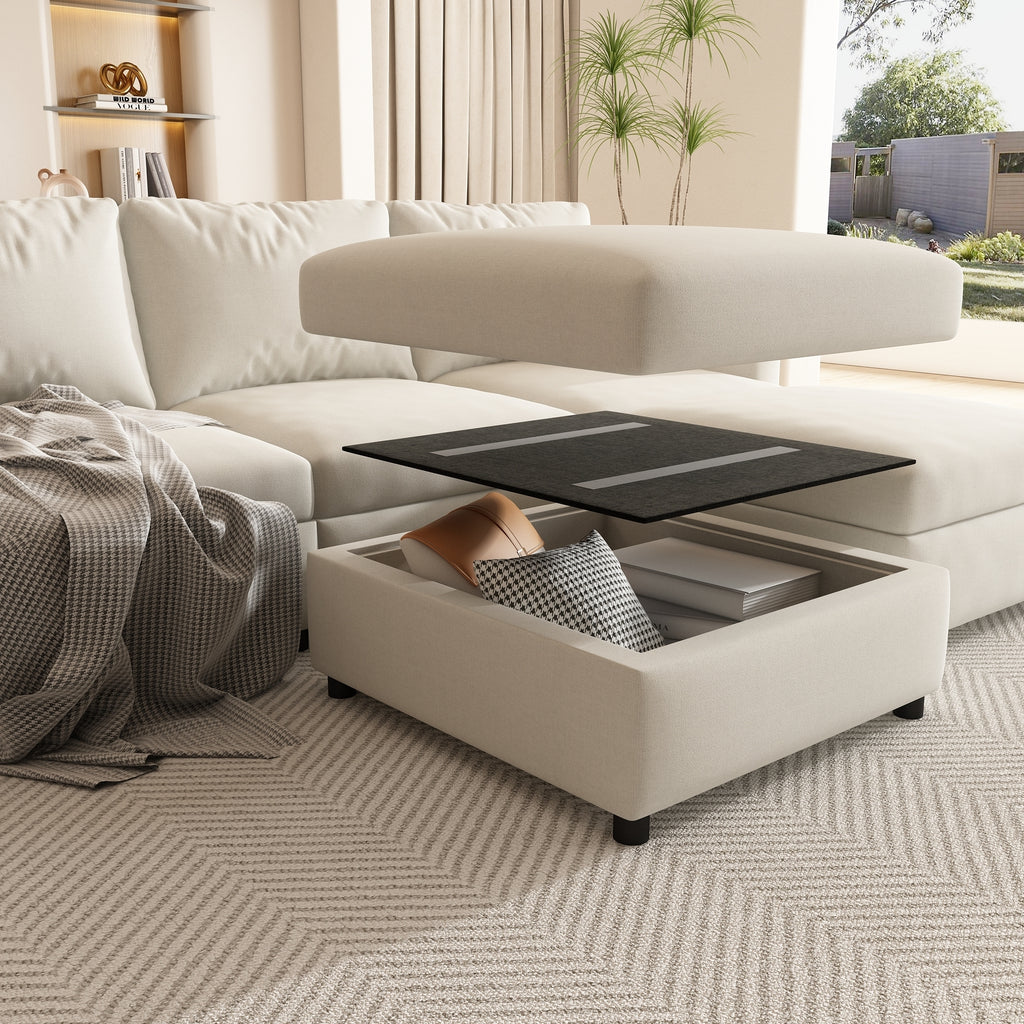 Modern Oversized Sectional Sofa, U-Shape Modular Sectional Couch w/ Storage, 123 Convertible Sofa w/ Ottomans, 6-Seater Sectional Chaise for Living Room, White Chenille