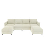 Modern Oversized Sectional Sofa, U-Shape Modular Sectional Couch w/ Storage, 123 Convertible Sofa w/ Ottomans, 6-Seater Sectional Chaise for Living Room, White Chenille