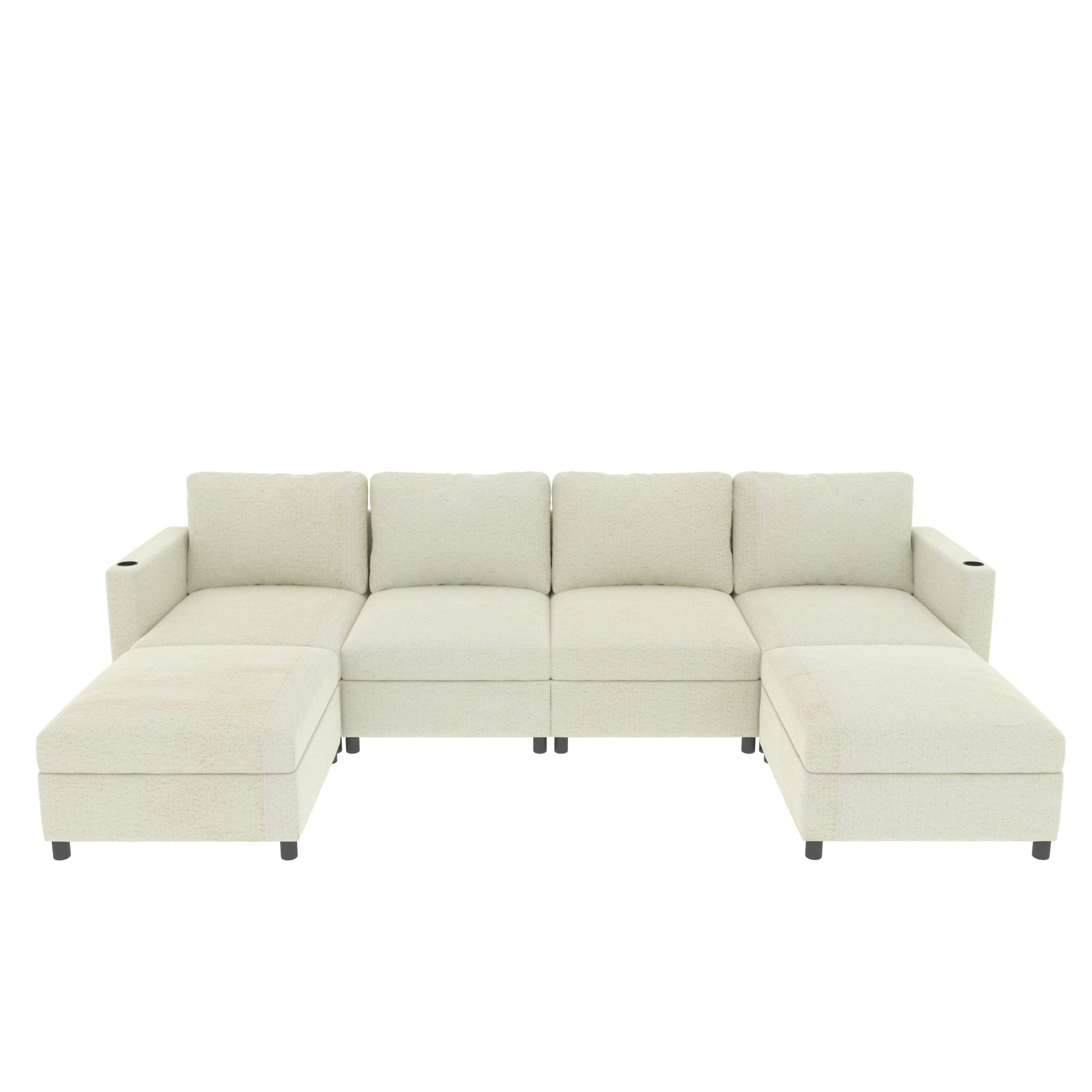 Modern Oversized Sectional Sofa, U-Shape Modular Sectional Couch w/ Storage, 123 Convertible Sofa w/ Ottomans, 6-Seater Sectional Chaise for Living Room, White Chenille