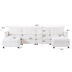 Modern Oversized Sectional Sofa, U-Shape Modular Sectional Couch w/ Storage, 123 Convertible Sofa w/ Ottomans, 6-Seater Sectional Chaise for Living Room, White Chenille