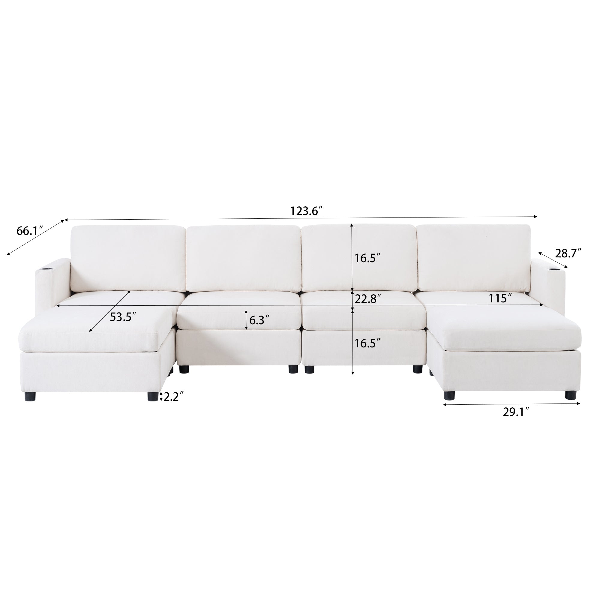 Modern Oversized Sectional Sofa, U-Shape Modular Sectional Couch w/ Storage, 123 Convertible Sofa w/ Ottomans, 6-Seater Sectional Chaise for Living Room, White Chenille