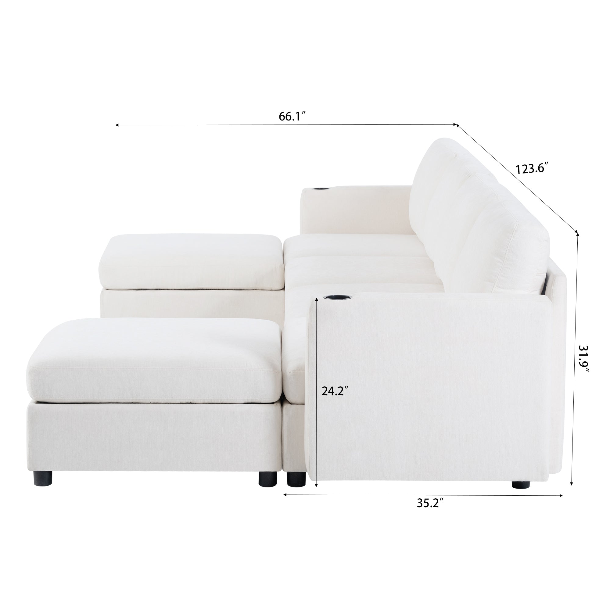 Modern Oversized Sectional Sofa, U-Shape Modular Sectional Couch w/ Storage, 123 Convertible Sofa w/ Ottomans, 6-Seater Sectional Chaise for Living Room, White Chenille