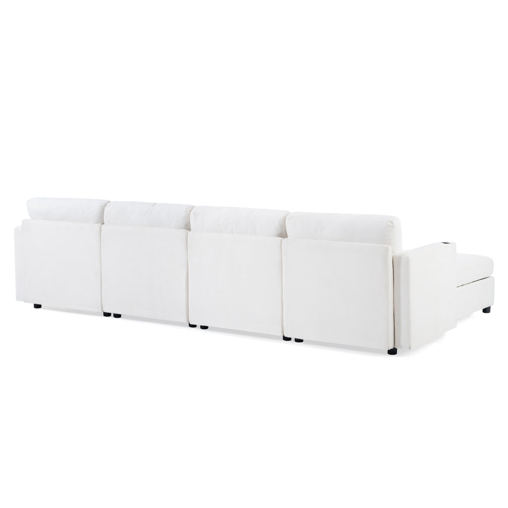 Modern Oversized Sectional Sofa, U-Shape Modular Sectional Couch w/ Storage, 123 Convertible Sofa w/ Ottomans, 6-Seater Sectional Chaise for Living Room, White Chenille