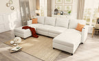 Modern Oversized Sectional Sofa, U-Shape Modular Sectional Couch w/ Storage, 123 Convertible Sofa w/ Ottomans, 6-Seater Sectional Chaise for Living Room, White Chenille