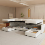 Modern Oversized Sectional Sofa, U-Shape Modular Sectional Couch w/ Storage, 123 Convertible Sofa w/ Ottomans, 6-Seater Sectional Chaise for Living Room, White Chenille