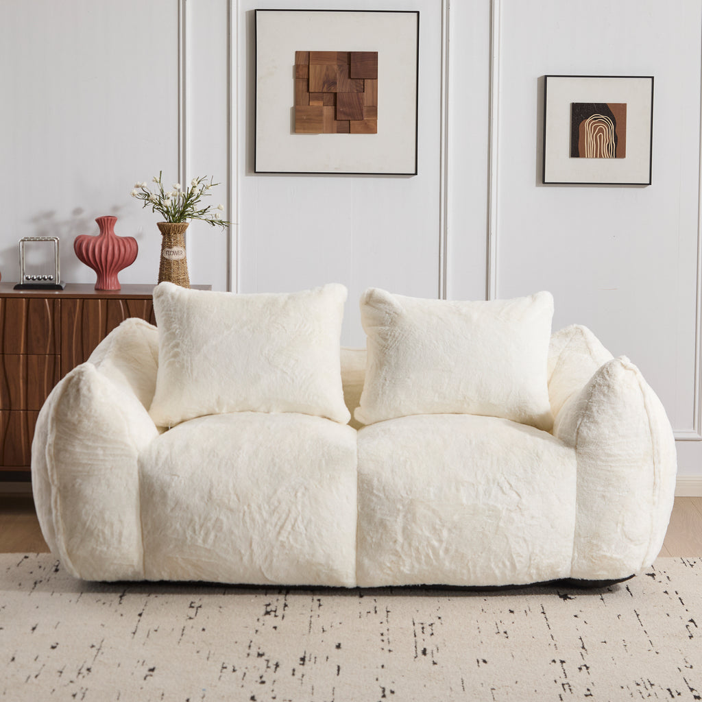 Giant Bean Bag Couch for Adults, Ultra Soft Fluffy Loveseat Bean Bag Sofa, Oversized Chase Lounge Chair Indoor for Living Room Bedroom, No Assembly Required Cozy Reading Chair with Pillows, White