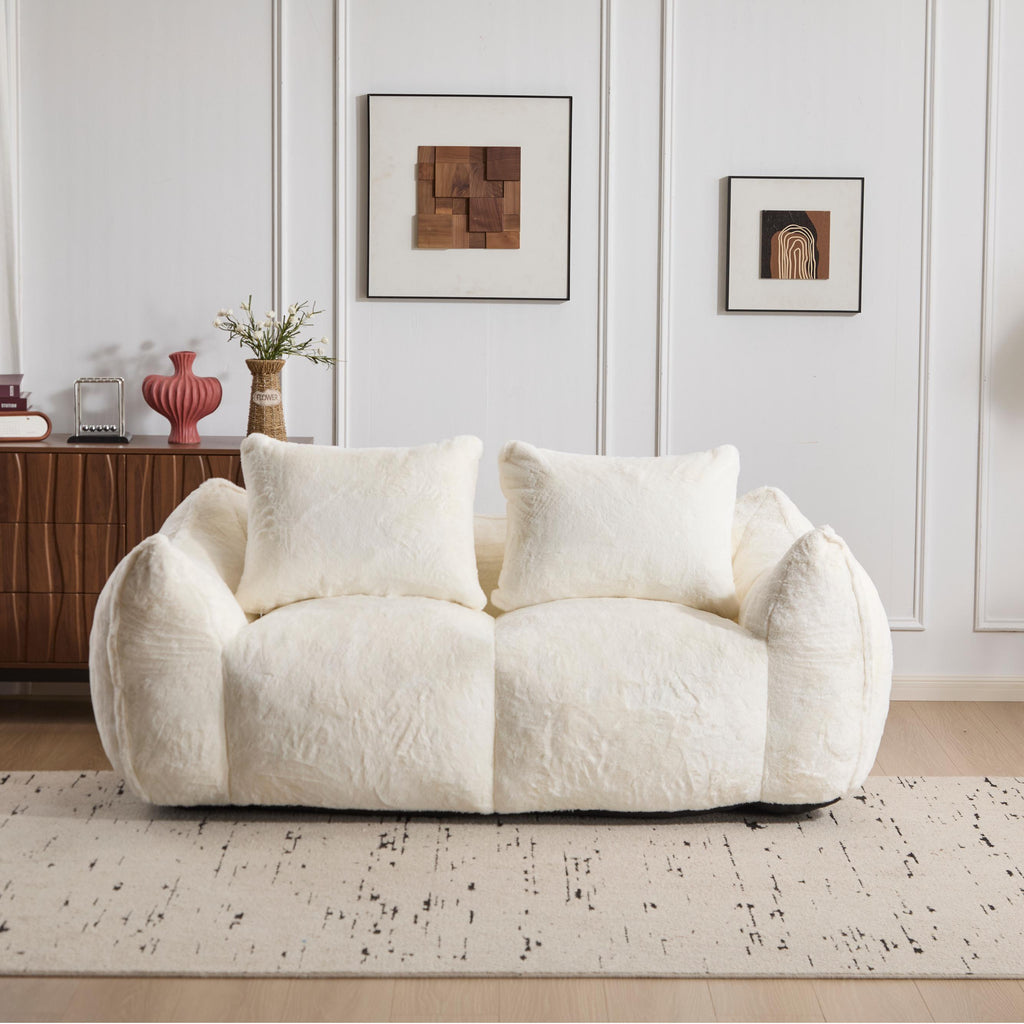 Giant Bean Bag Couch for Adults, Ultra Soft Fluffy Loveseat Bean Bag Sofa, Oversized Chase Lounge Chair Indoor for Living Room Bedroom, No Assembly Required Cozy Reading Chair with Pillows, White