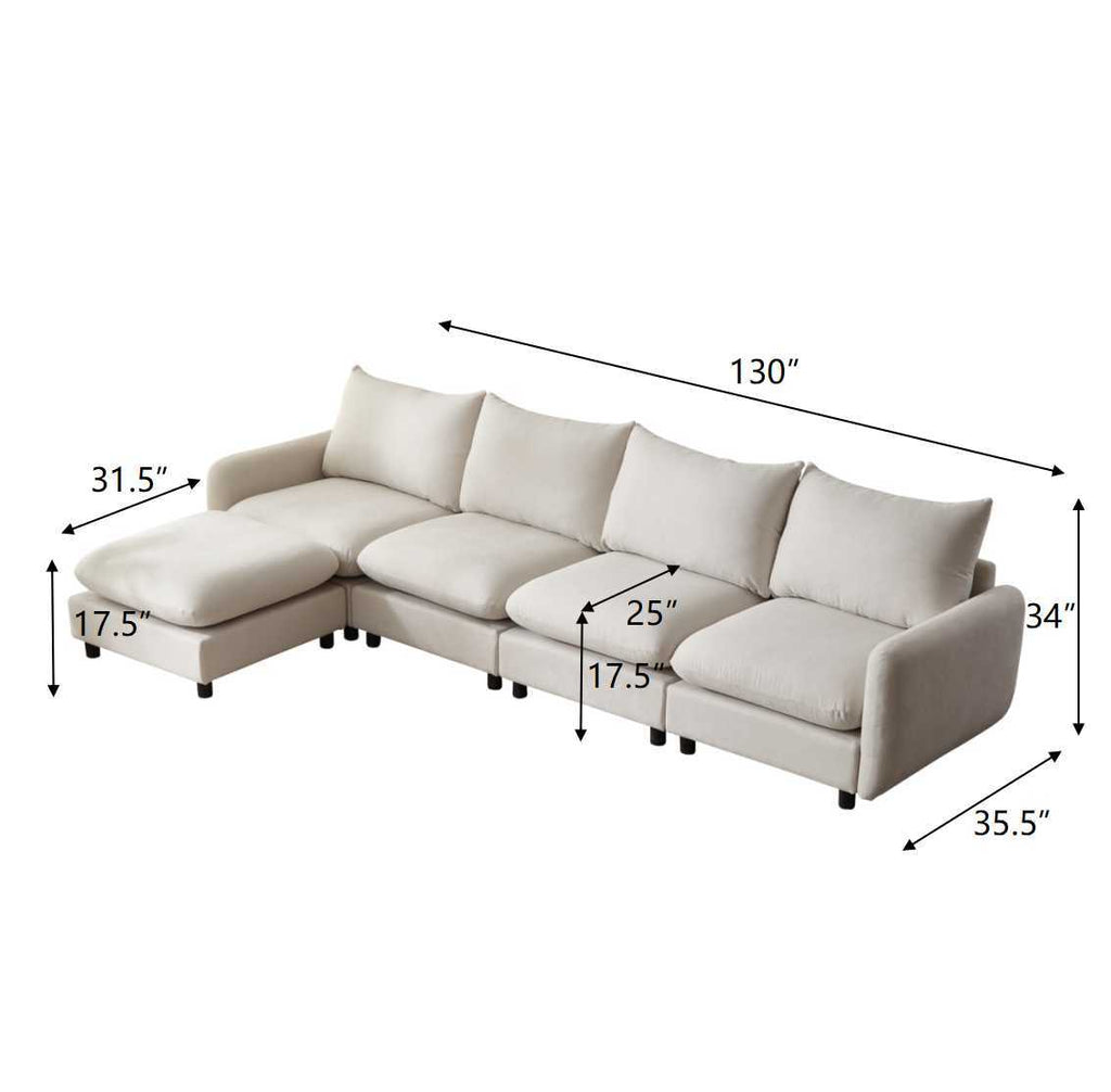 130 in. oversize 5-Piece L Shaped Modular Free Combination Sectional Sofa Couch with Ottoman for Living Room and Spacious Space Sectional Sofa
