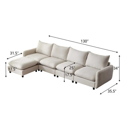 130 in. oversize 5-Piece L Shaped Modular Free Combination Sectional Sofa Couch with Ottoman for Living Room and Spacious Space Sectional Sofa