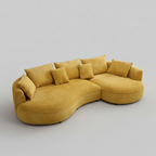 Yellow sectional sofa with cushions on a light gray background