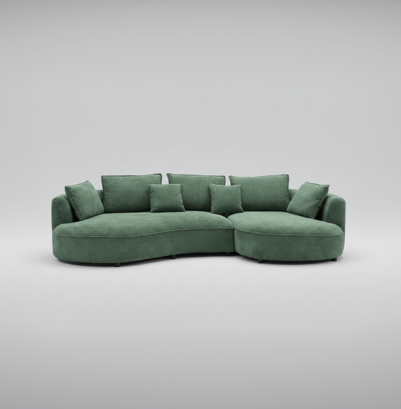 Green sectional sofa on a light gray background