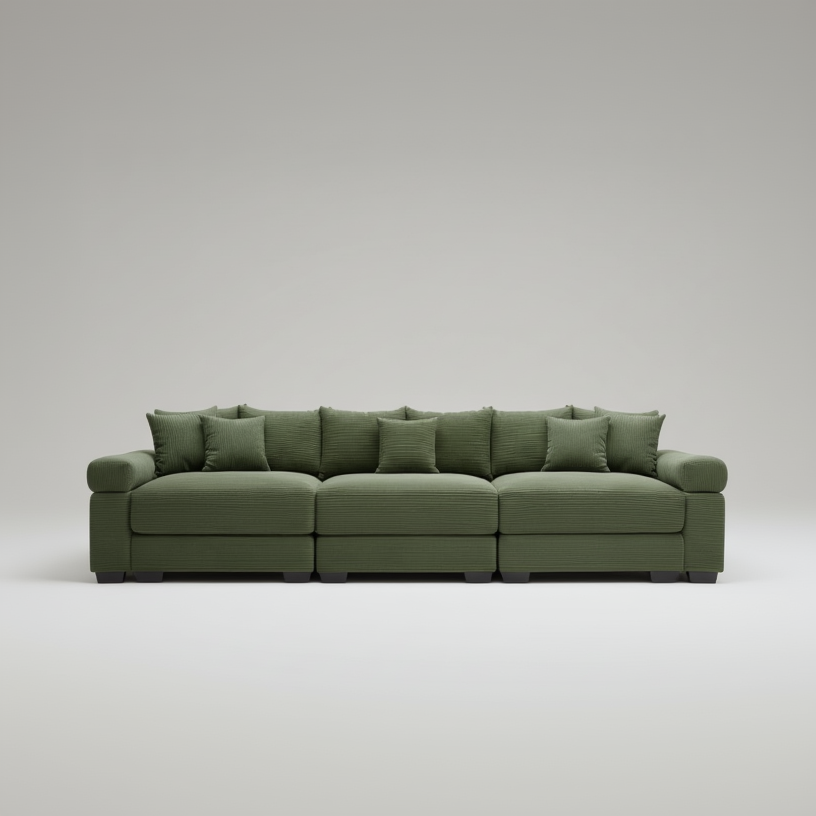Green sectional sofa on a white background