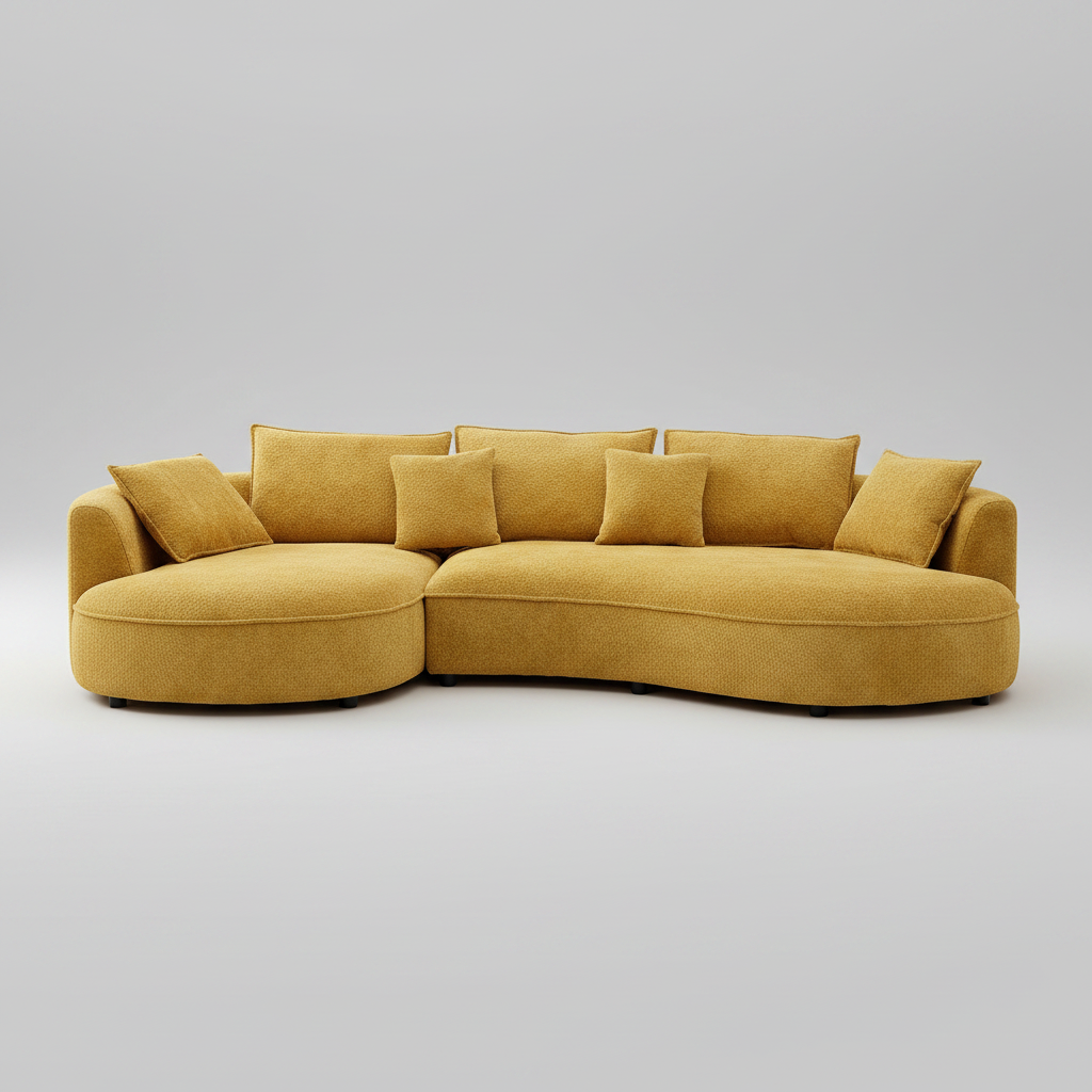 Yellow sectional sofa on a light gray background