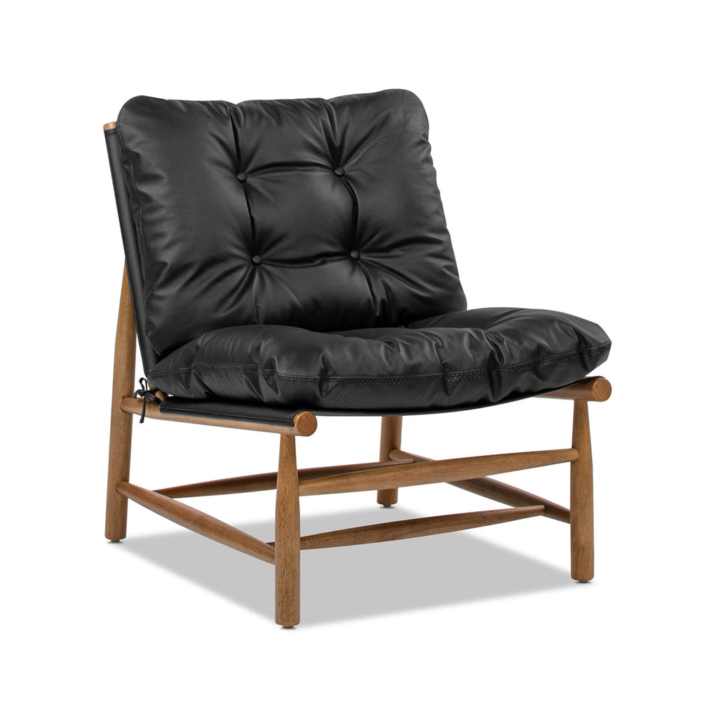 Oxford 26.5' Leather Mid-Century Modern Accent Chair, Noir Black Leather