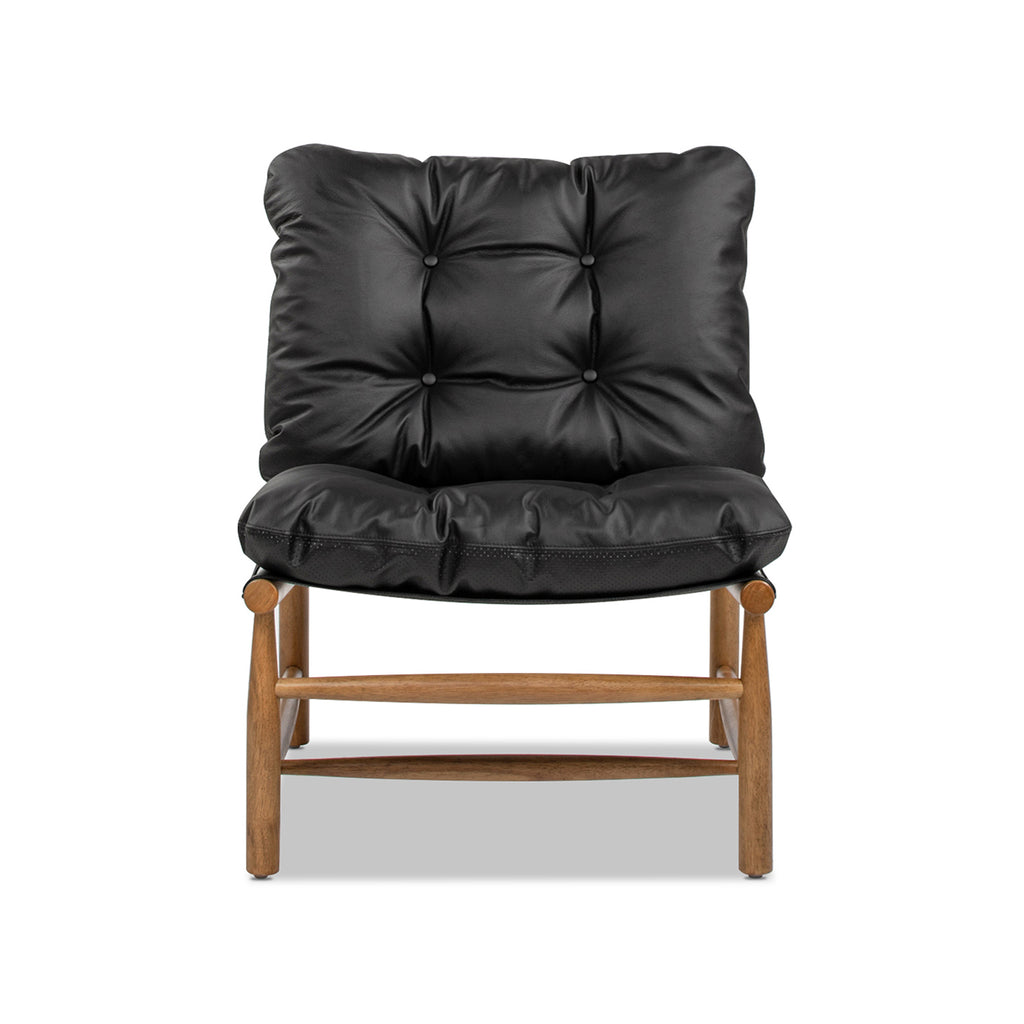 Oxford 26.5' Leather Mid-Century Modern Accent Chair, Noir Black Leather