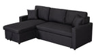 Paisley 82 Black Linen Fabric Reversible Sleeper Sectional Sofa with Storage Chaise