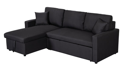 Paisley 82 Black Linen Fabric Reversible Sleeper Sectional Sofa with Storage Chaise