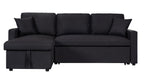 Paisley 82 Black Linen Fabric Reversible Sleeper Sectional Sofa with Storage Chaise