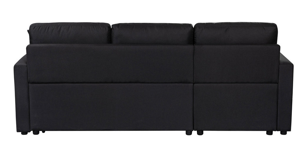 Paisley 82 Black Linen Fabric Reversible Sleeper Sectional Sofa with Storage Chaise