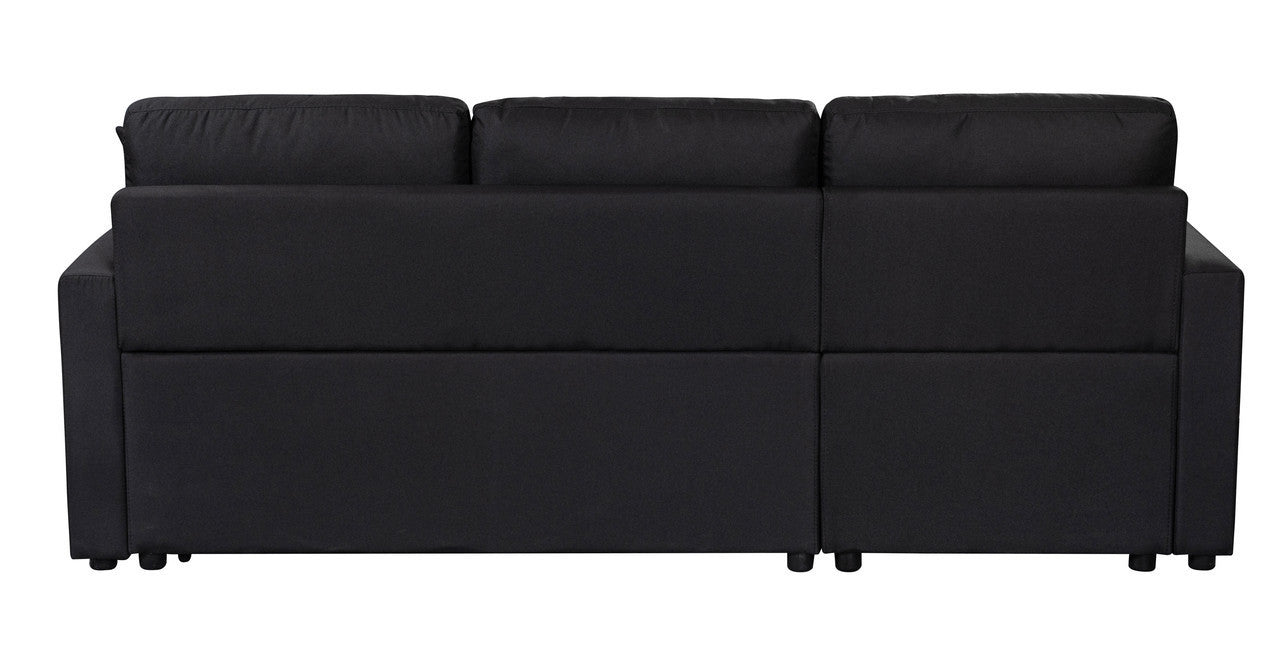 Paisley 82 Black Linen Fabric Reversible Sleeper Sectional Sofa with Storage Chaise