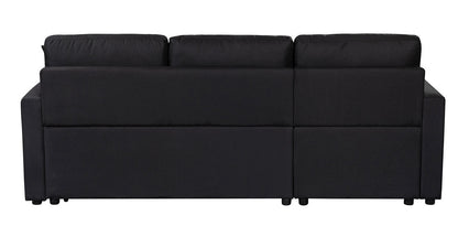 Paisley 82 Black Linen Fabric Reversible Sleeper Sectional Sofa with Storage Chaise