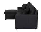 Paisley 82 Black Linen Fabric Reversible Sleeper Sectional Sofa with Storage Chaise