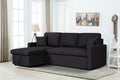 Paisley 82 Black Linen Fabric Reversible Sleeper Sectional Sofa with Storage Chaise