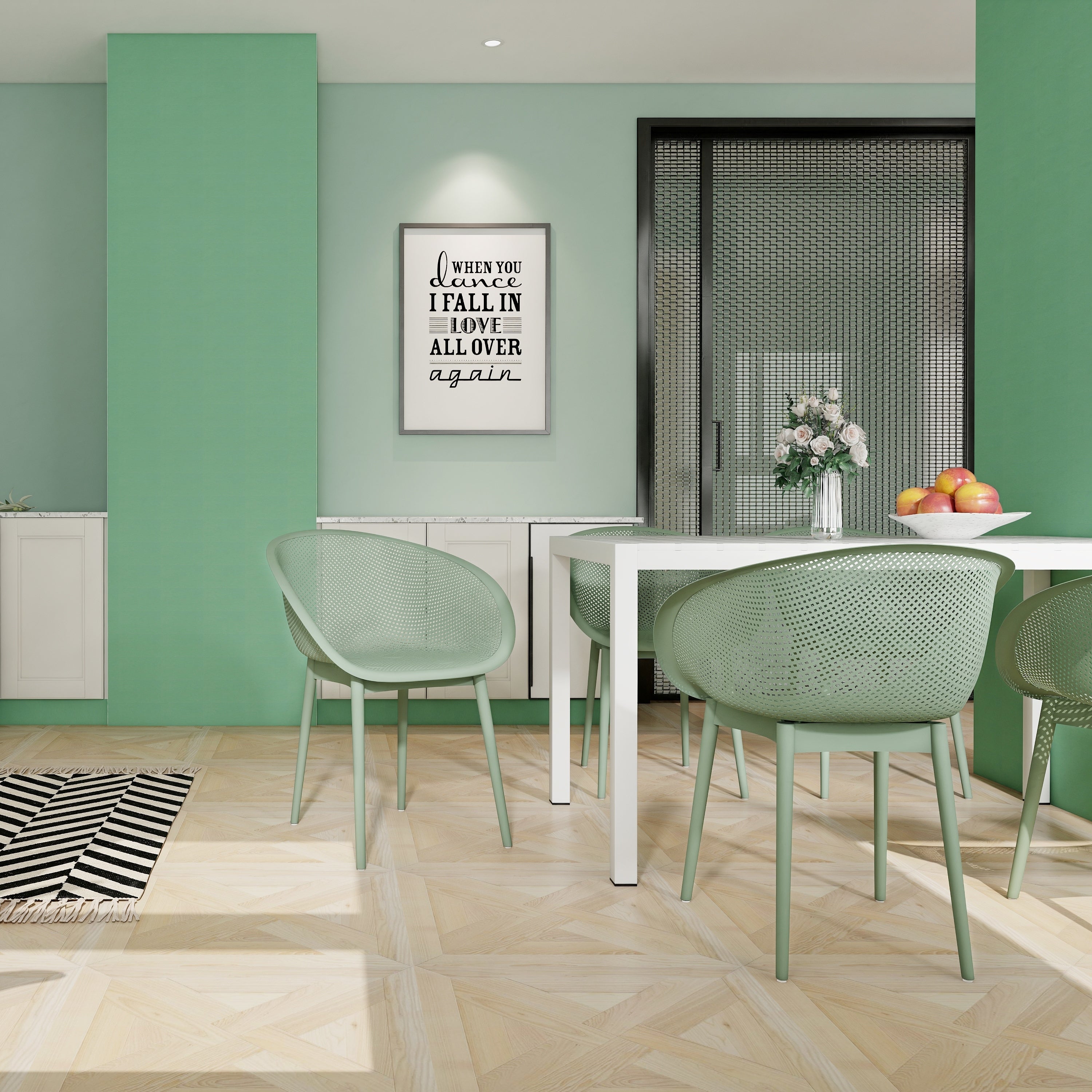 Two-piece durable single chair with mesh hollow-out design, light green, 21.26*23.23*30.91 (in), Polypropylene