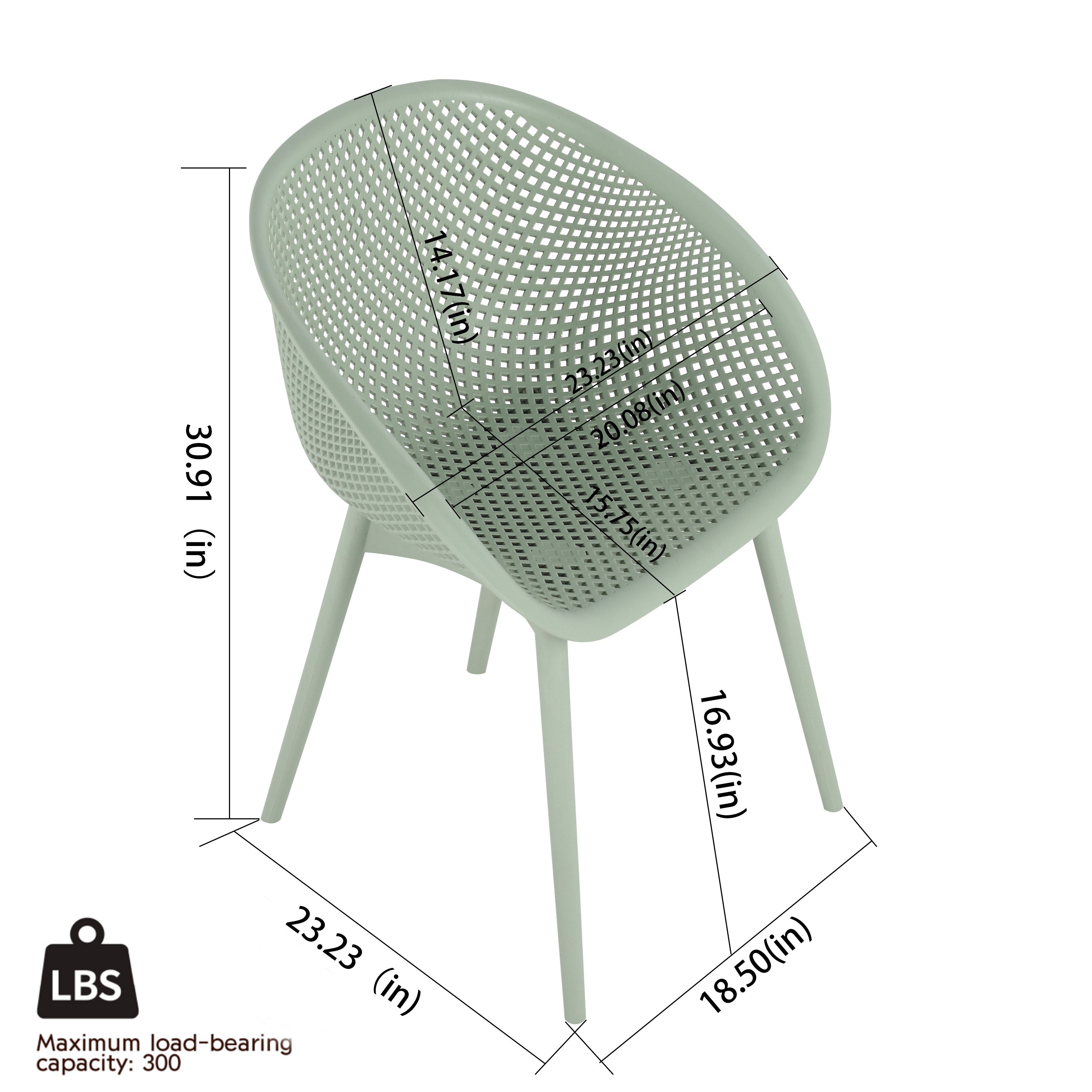 Two-piece durable single chair with mesh hollow-out design, light green, 21.26*23.23*30.91 (in), Polypropylene