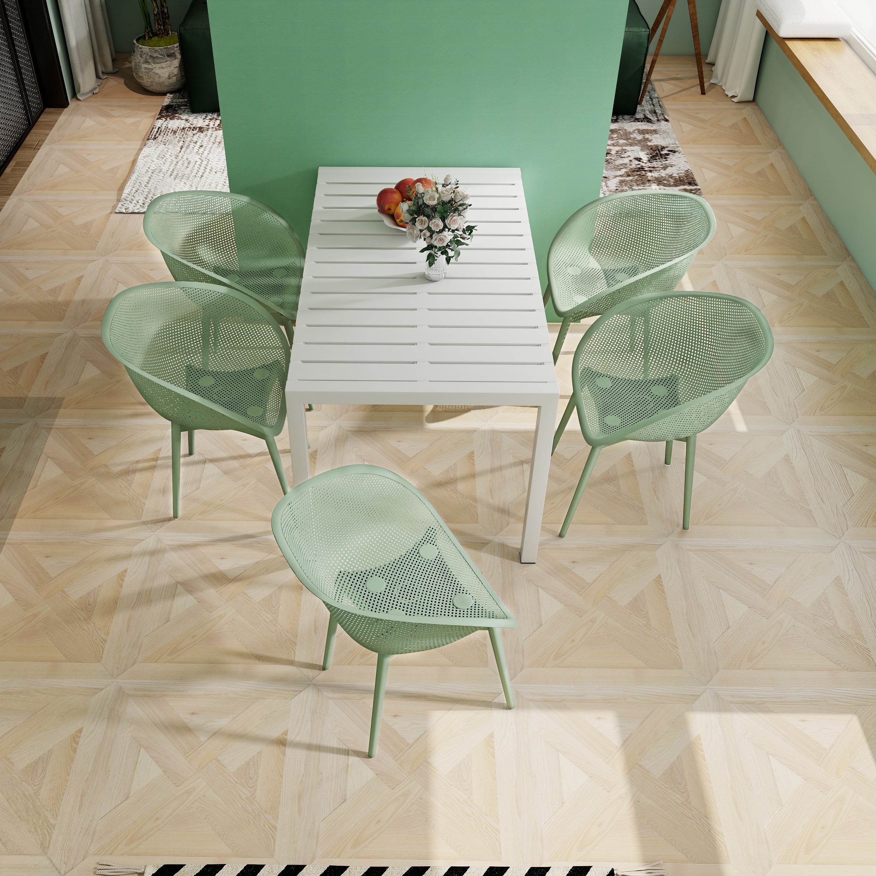 Two-piece durable single chair with mesh hollow-out design, light green, 21.26*23.23*30.91 (in), Polypropylene