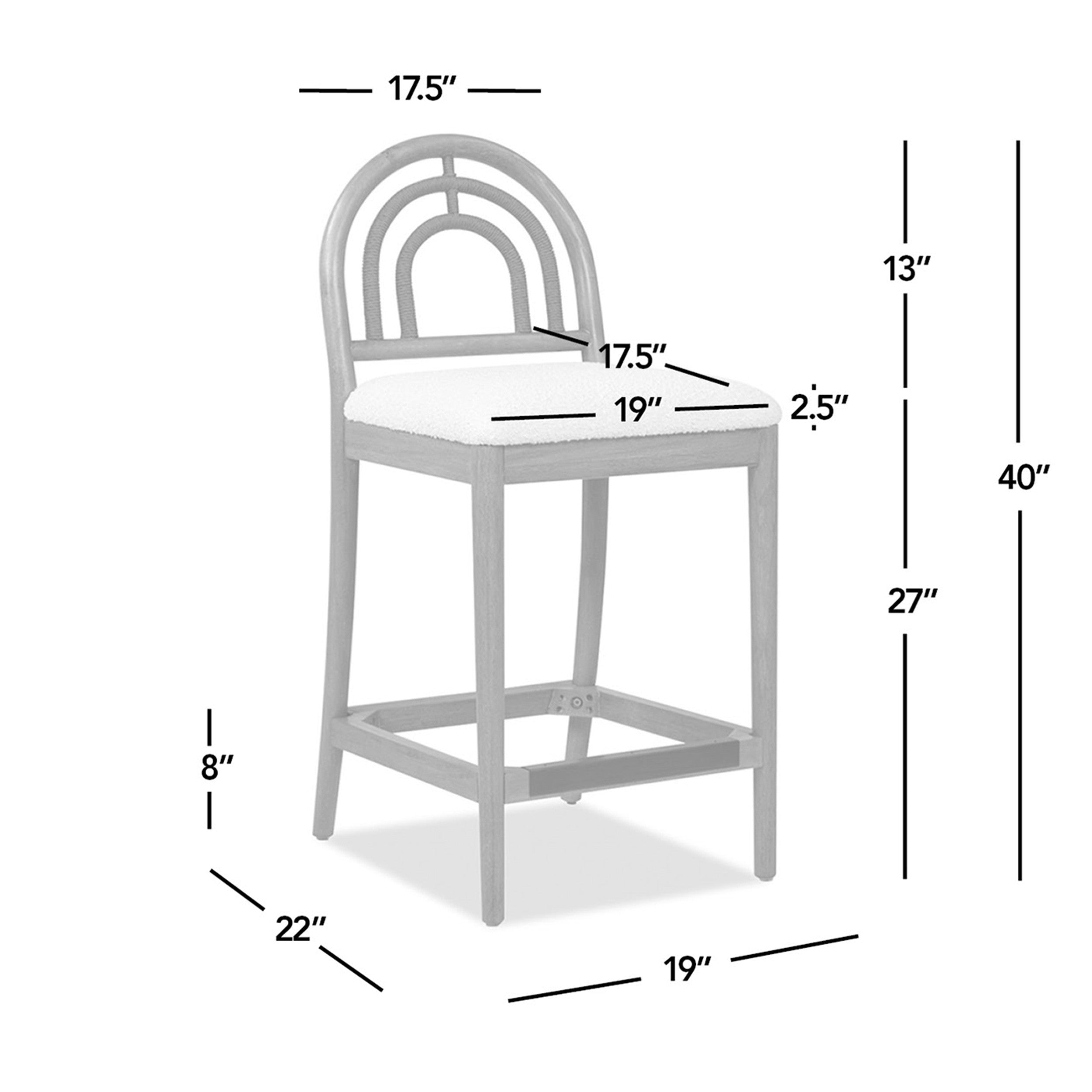 Panama 30.5' Curved Back Cane Rattan Bar Stool, Set of 2, Ivory White Boucle