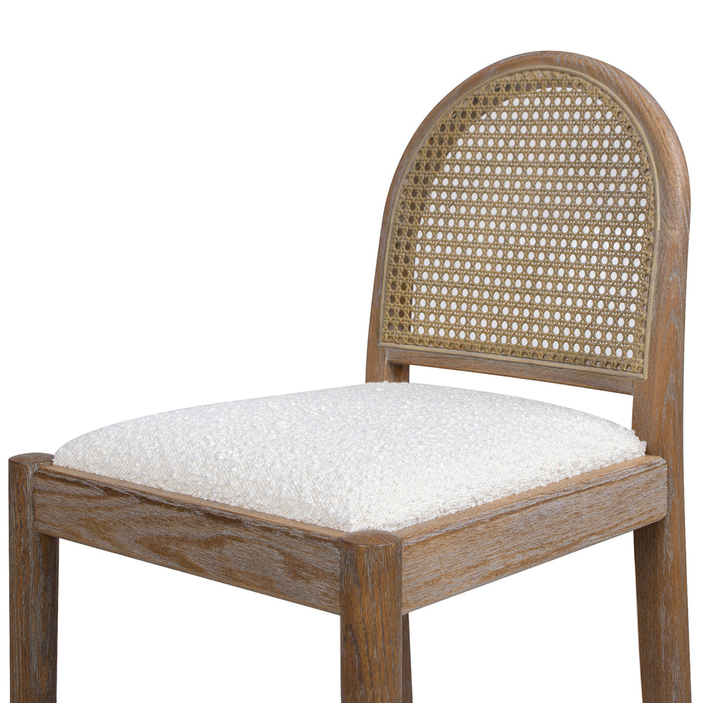 Panama 30.5' Curved Back Cane Rattan Bar Stool, Set of 2, Ivory White Boucle