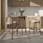 Panama 30.5' Curved Back Cane Rattan Bar Stool, Set of 2, Ivory White Boucle