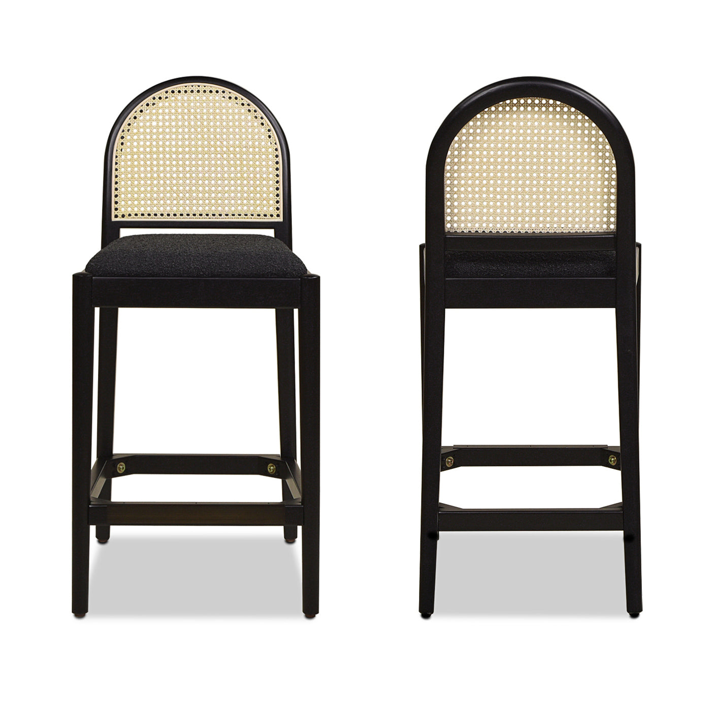 Panama 26.5' Curved Back Cane Rattan Counter Stool, Set of 2, Ebony Black Boucle