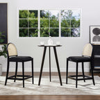 Panama 26.5' Curved Back Cane Rattan Counter Stool, Set of 2, Ebony Black Boucle