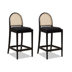 Panama 26.5' Curved Back Cane Rattan Counter Stool, Set of 2, Ebony Black Boucle